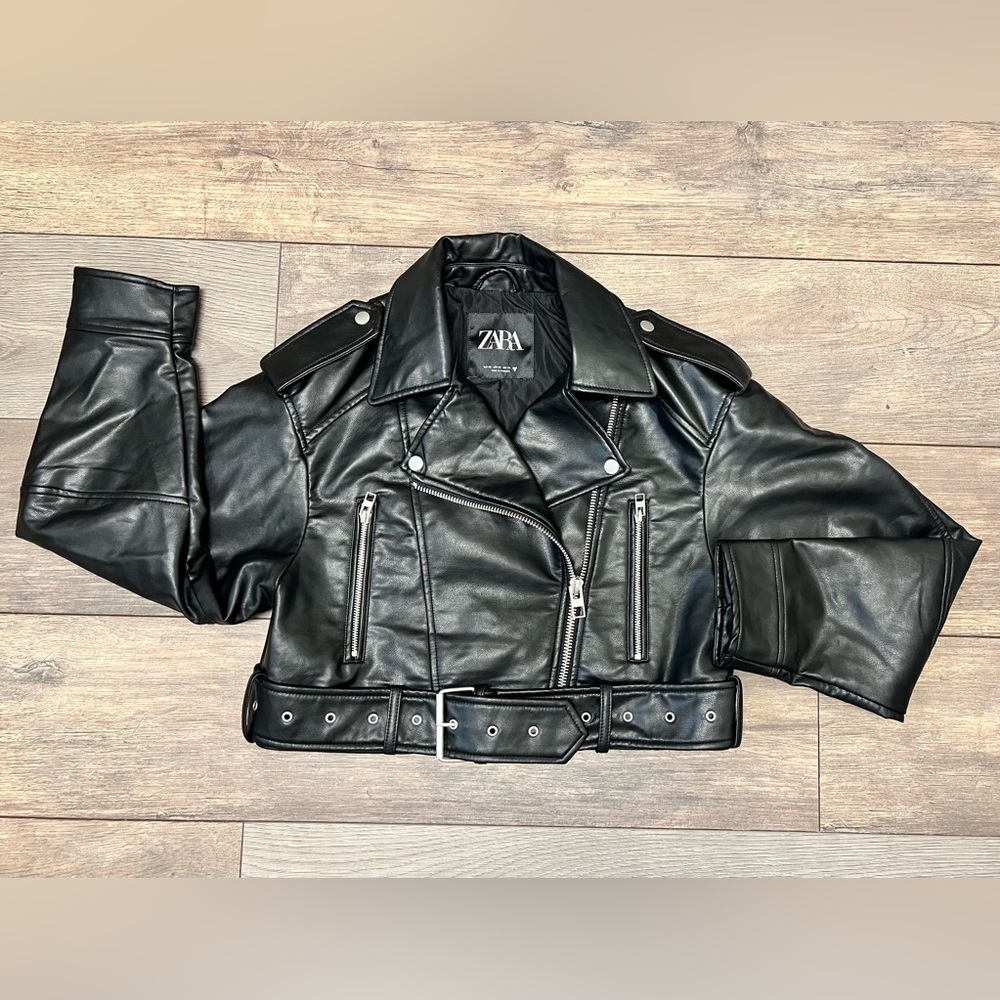 Zara Faux Leather Crop Biker Jacket